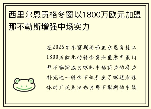 西里尔恩贡格冬窗以1800万欧元加盟那不勒斯增强中场实力